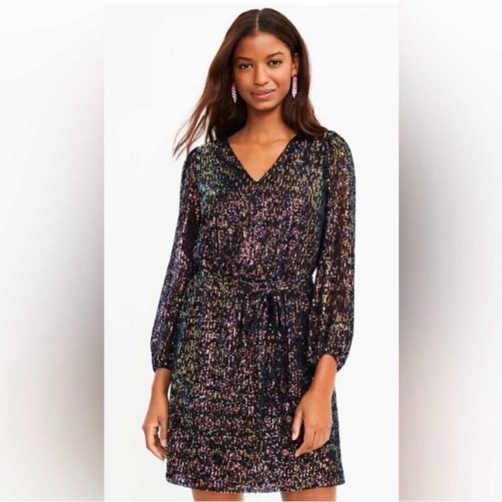 New with tag LOFT black sequin v-neck dress size medium